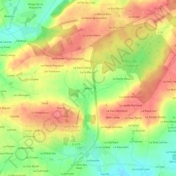Mappa topografica Gatine, altitudine, rilievo