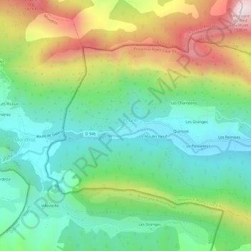 Mappa topografica Les Étangs, altitudine, rilievo
