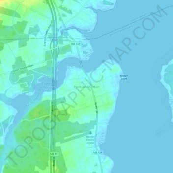 Mappa topografica Shediac Bridge, altitudine, rilievo