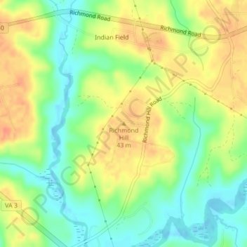Mappa topografica Richmond Hill, altitudine, rilievo