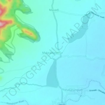 Mappa topografica Malaiadiputhur, altitudine, rilievo