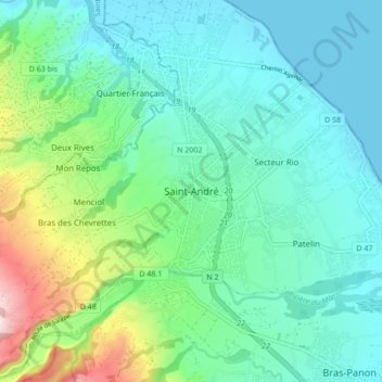 Mappa topografica Saint-André, altitudine, rilievo