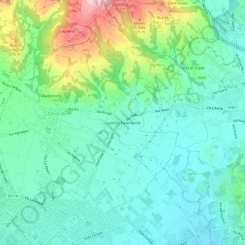 Mappa topografica Grumolo Pedemonte, altitudine, rilievo