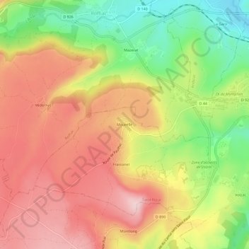 Mappa topografica Mourelle, altitudine, rilievo