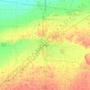 Mappa topografica Findlay, altitudine, rilievo