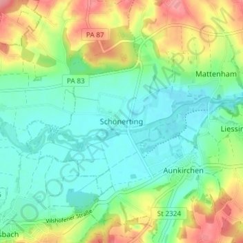 Mappa topografica Schönerting, altitudine, rilievo
