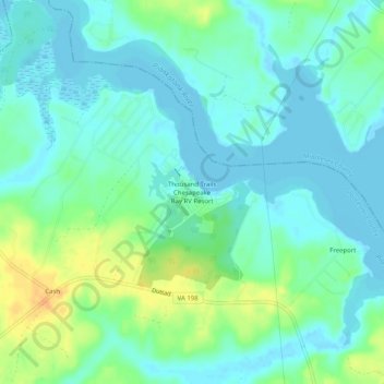 Mappa topografica Thousand Trails Chesapeake Bay RV Resort, altitudine, rilievo