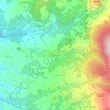 Mappa topografica Donnini, altitudine, rilievo