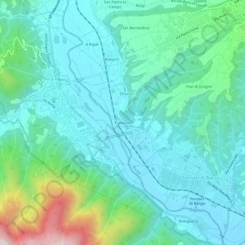 Mappa topografica Frascone, altitudine, rilievo