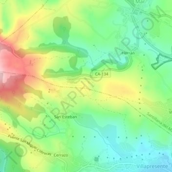 Mappa topografica Cueva de Altamira, altitudine, rilievo