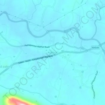 Mappa topografica Alathur, altitudine, rilievo