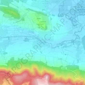 Mappa topografica Bohlingen, altitudine, rilievo