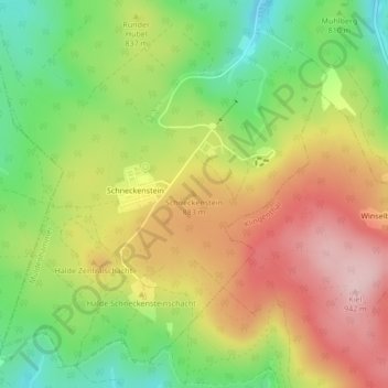 Mappa topografica Schneckenstein, altitudine, rilievo