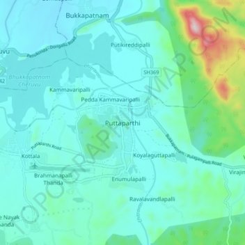 Mappa topografica Puttaparthi, altitudine, rilievo