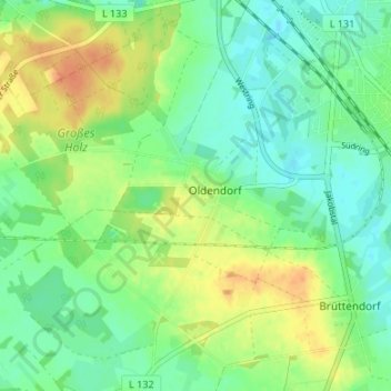 Mappa topografica Oldendorf, altitudine, rilievo