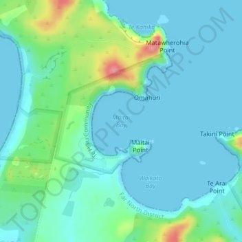 Mappa topografica Maitai Bay, altitudine, rilievo