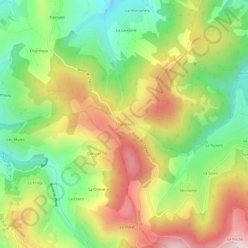 Mappa topografica Chavanol, altitudine, rilievo