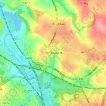 Mappa topografica Swallownest, altitudine, rilievo