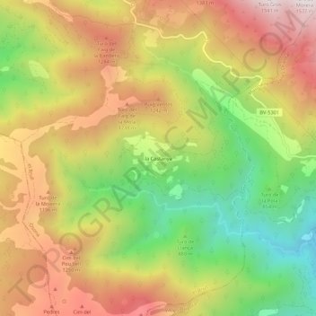 Mappa topografica la Castanya, altitudine, rilievo
