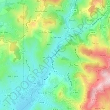 Mappa topografica Le Ronzy, altitudine, rilievo