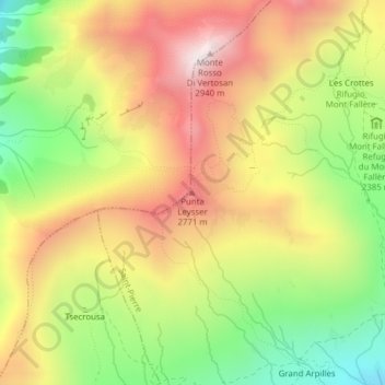 Mappa topografica Punta Leysser, altitudine, rilievo