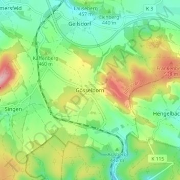 Mappa topografica Gösselborn, altitudine, rilievo