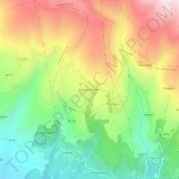 Mappa topografica Accaria Rosario, altitudine, rilievo