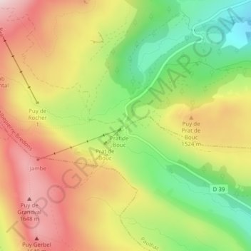 Mappa topografica Col de Prat-de-Bouc, altitudine, rilievo