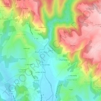Mappa topografica Ceyrat, altitudine, rilievo