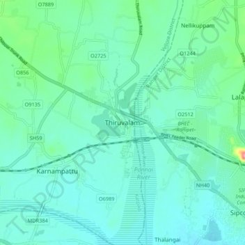 Mappa topografica Thiruvalam, altitudine, rilievo