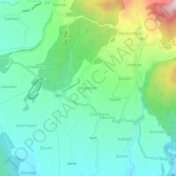 Mappa topografica Bhasmehr, altitudine, rilievo