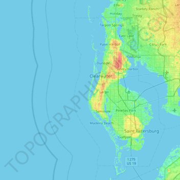Mappa topografica Sand Key, altitudine, rilievo