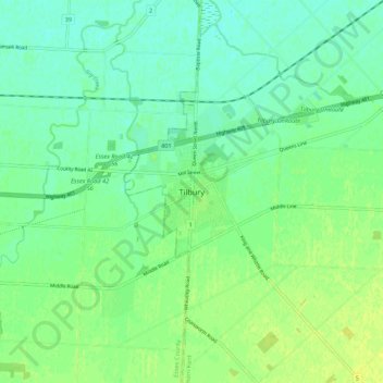 Mappa topografica Tilbury, altitudine, rilievo