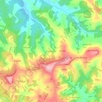 Mappa topografica Champagnac, altitudine, rilievo