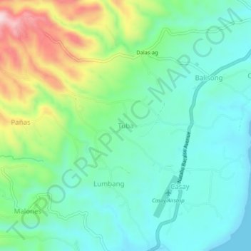 Mappa topografica Tuba, altitudine, rilievo
