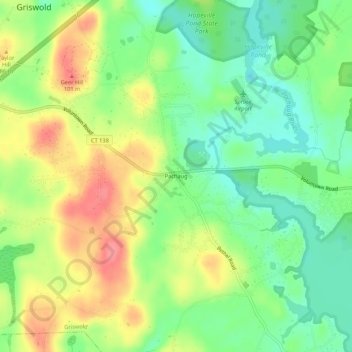 Mappa topografica Pachaug, altitudine, rilievo