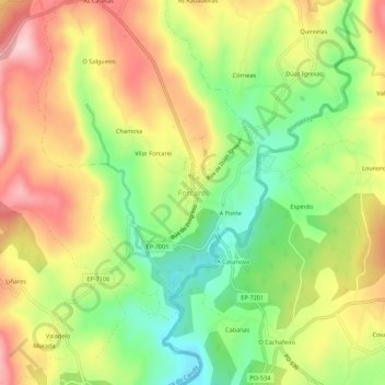 Mappa topografica Forcarei, altitudine, rilievo