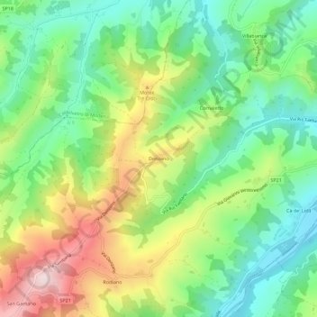 Mappa topografica Denzano, altitudine, rilievo