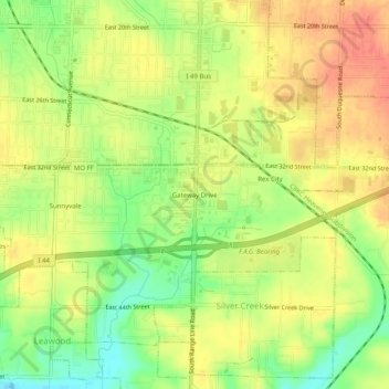 Mappa topografica Gateway Drive, altitudine, rilievo