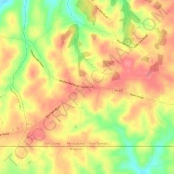 Mappa topografica New Park, altitudine, rilievo