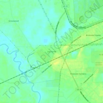 Mappa topografica Lee Farms, altitudine, rilievo