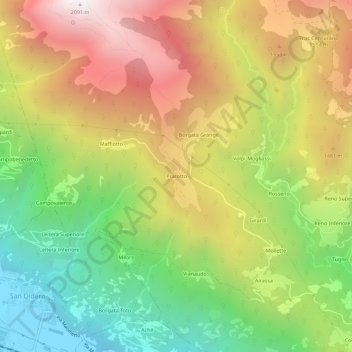 Mappa topografica Prarotto, altitudine, rilievo