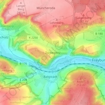 Mappa topografica Zscheiplitz, altitudine, rilievo