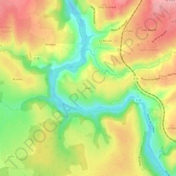 Mappa topografica Rives, altitudine, rilievo