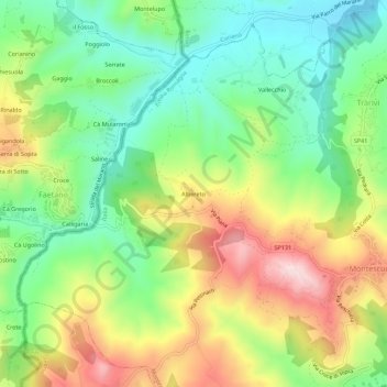 Mappa topografica Albereto, altitudine, rilievo