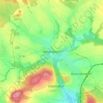 Mappa topografica Dittersbach, altitudine, rilievo