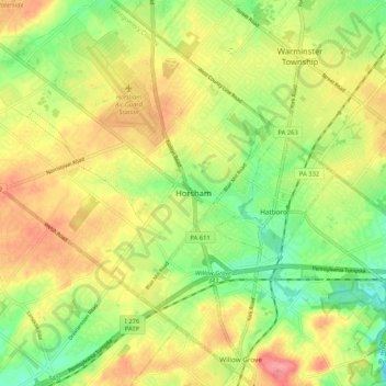 Mappa topografica Horsham, altitudine, rilievo