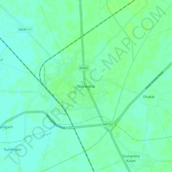Mappa topografica Narwana, altitudine, rilievo