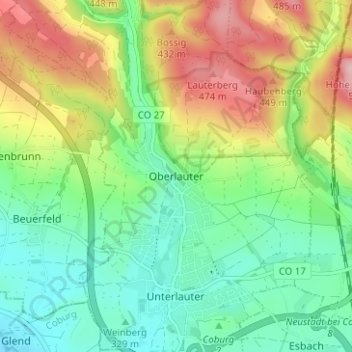 Mappa topografica Oberlauter, altitudine, rilievo