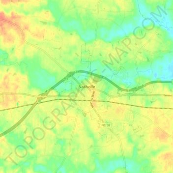 Mappa topografica Nashville, altitudine, rilievo